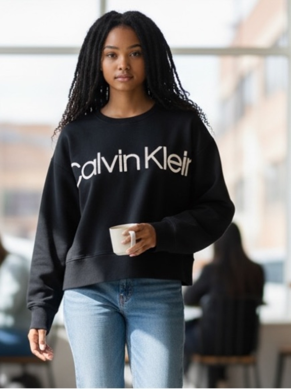 Calvin Klein Cropped Black Sweatshirt with White Logo
